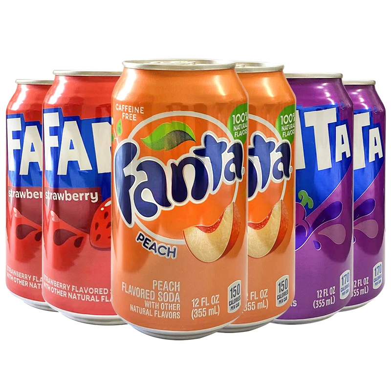 Fanta/芬达美国进口草莓味葡萄味蜜桃味汽水355ml/罐果味碳酸饮料