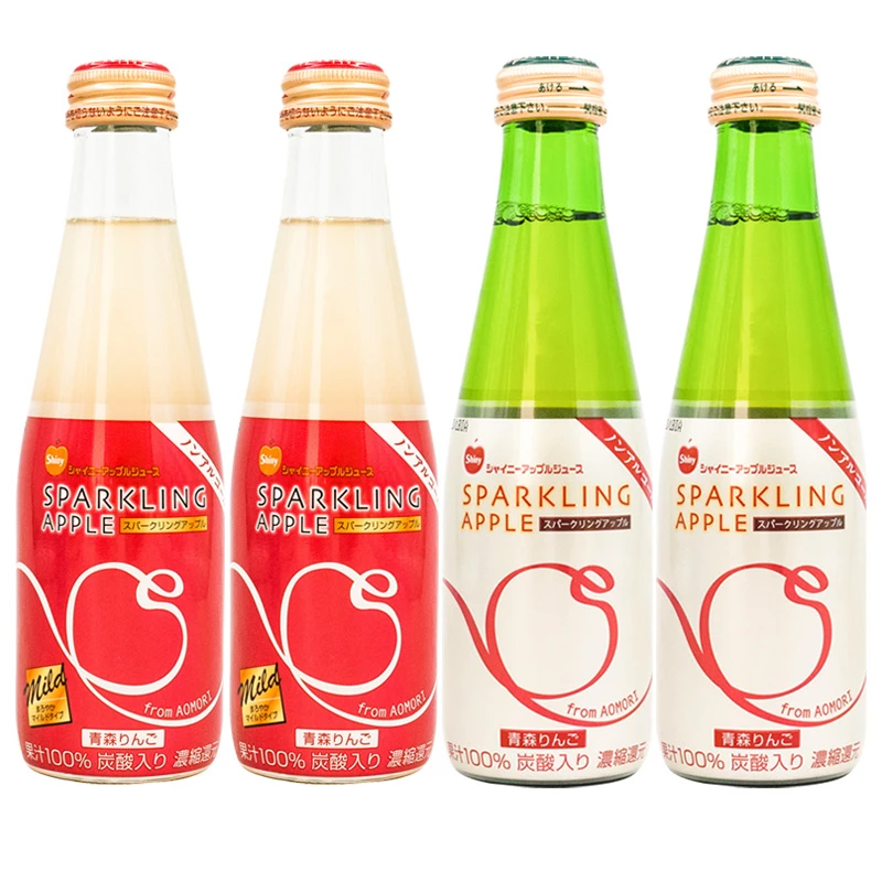 日本进口闪亮苹果汁碳酸饮料200ml/瓶玻璃瓶装汽水青森苹果汁