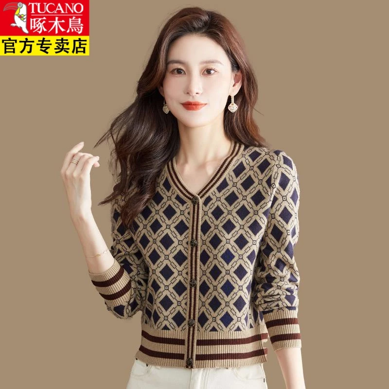 啄木鸟啄木鸟毛衣女秋装2023新款小个子时尚高腰短款羊毛衫针织提