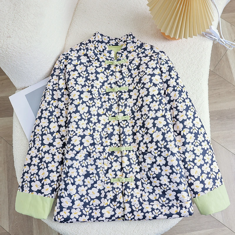 新款棉花盘扣棉袄手工棉服保暖国风冬季加厚保暖棉衣碎花棉花棉服