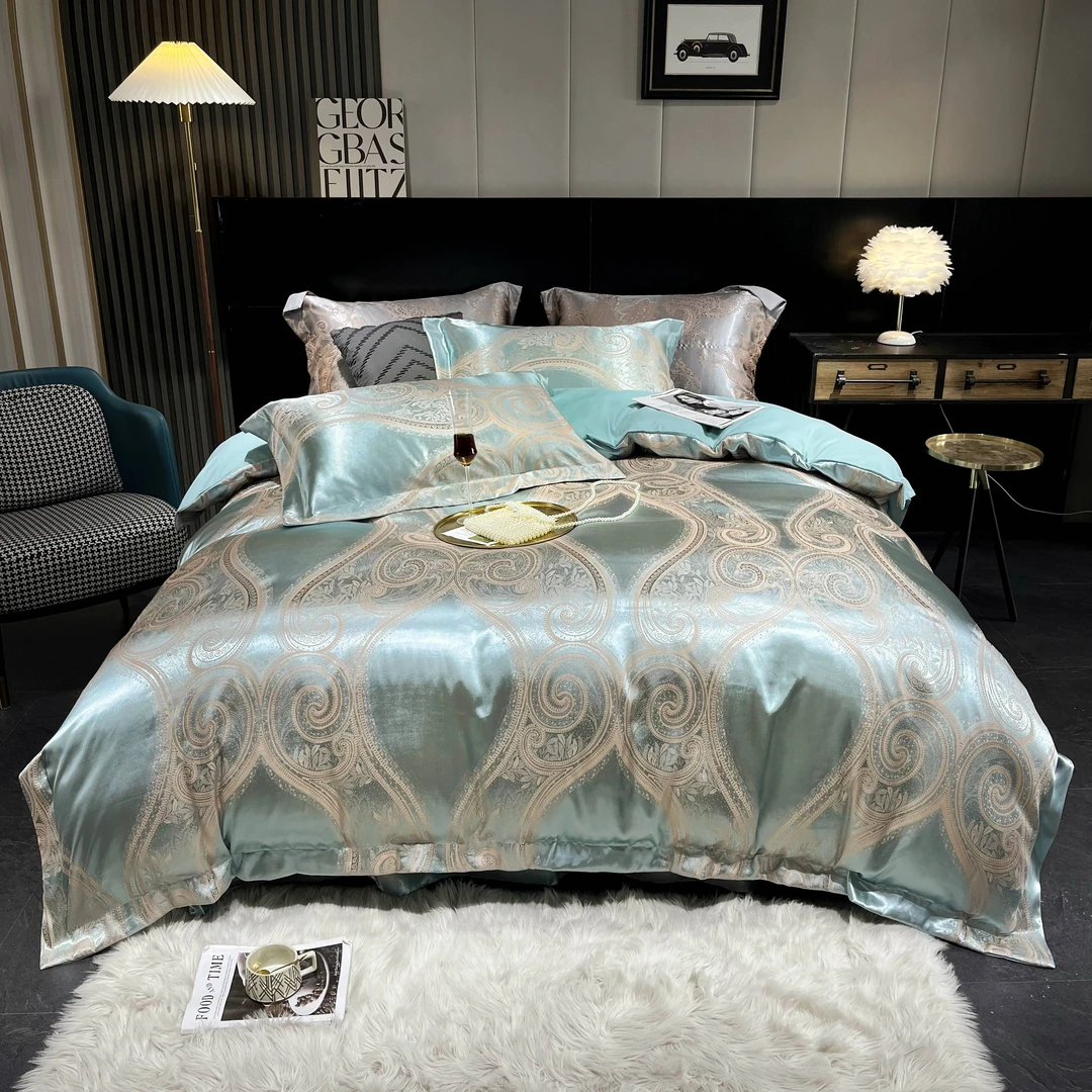 【轻奢简约】水蓝之星  贡缎提花四件套裸睡轻奢透气亲肤欧式高档