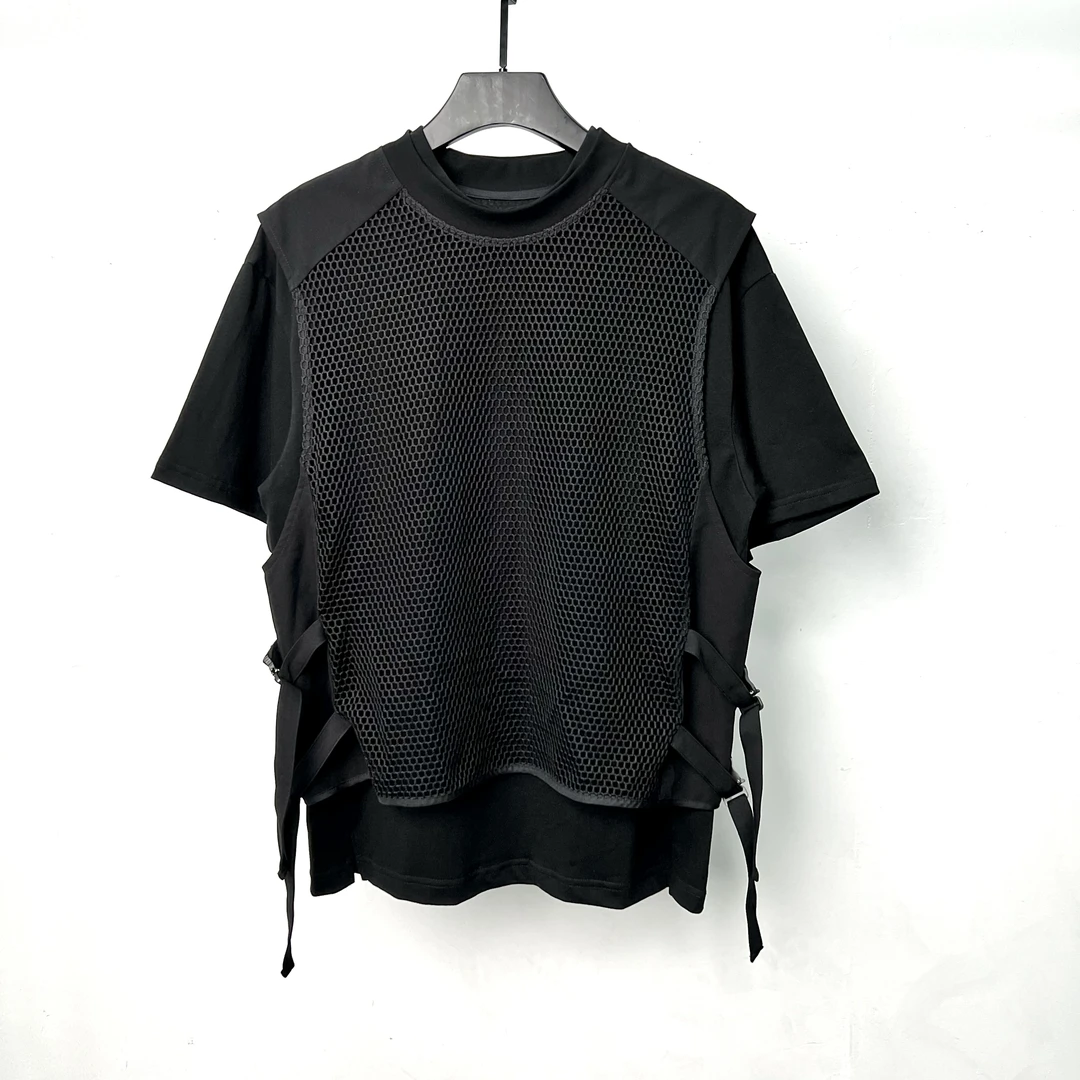 【冷目先生】 设计师款 暗黑重工真两件网布拼接T恤