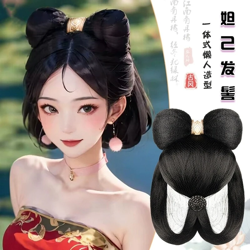 汉服头饰假发古风发髻影视动漫cos妲己同款发型发包女假发半头套