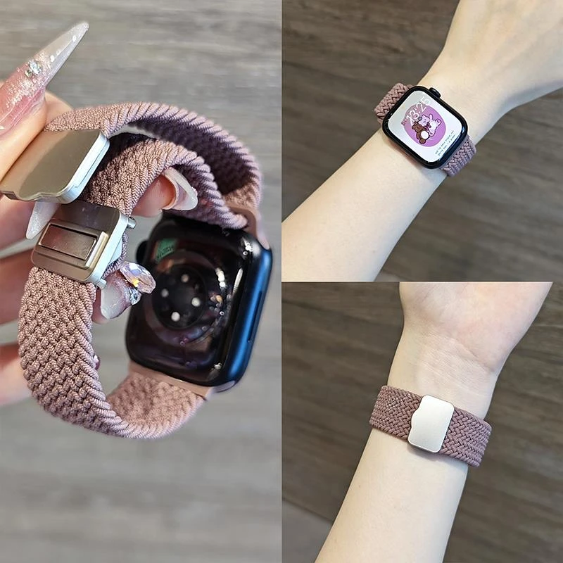 适用iwatchs11编织磁吸表带applewatchs109/8女生苹果手表表带