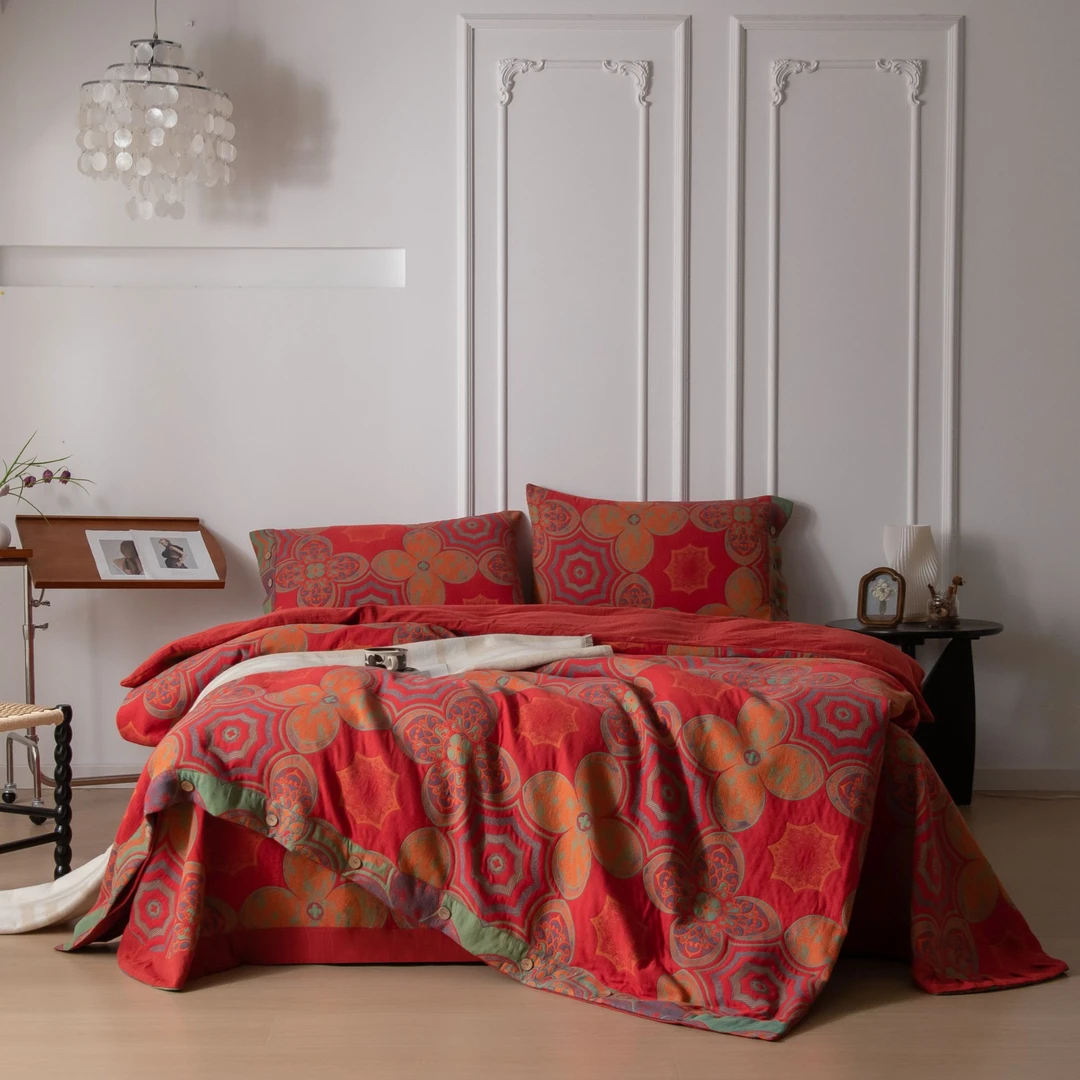 定制版三层纱床盖款全棉色织立体提花四件套轻奢亲肤