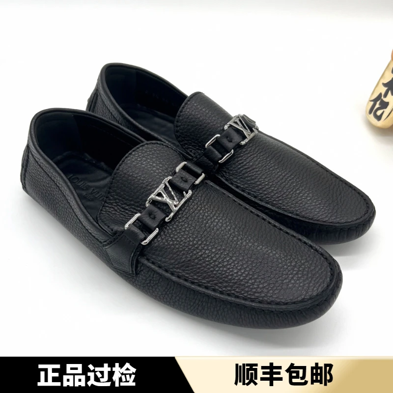 未使用 LouisVuitton/路易威登 男士黑色荔枝纹银扣豆豆鞋 43.5码