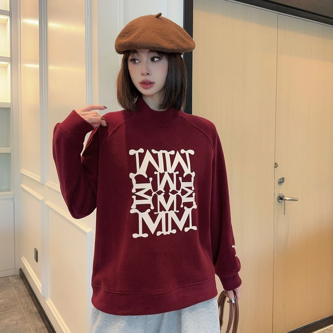 Y199冬款双面绒新款休闲时尚韩版百搭多M字母女士高领卫衣