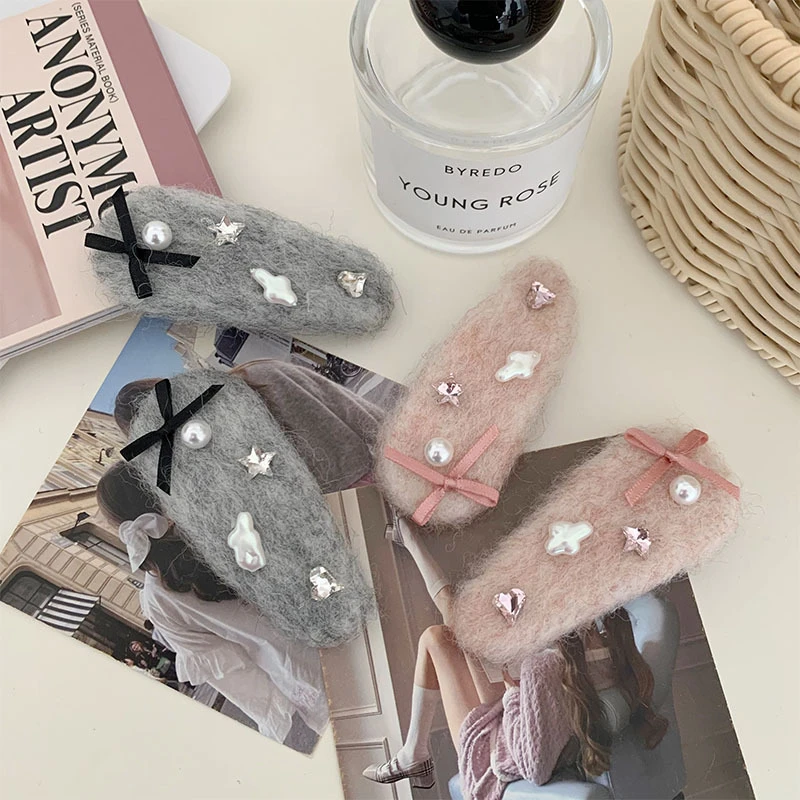 一个装秋冬毛绒水钻纯欲少女bb夹大号碎发刘海夹甜美发夹