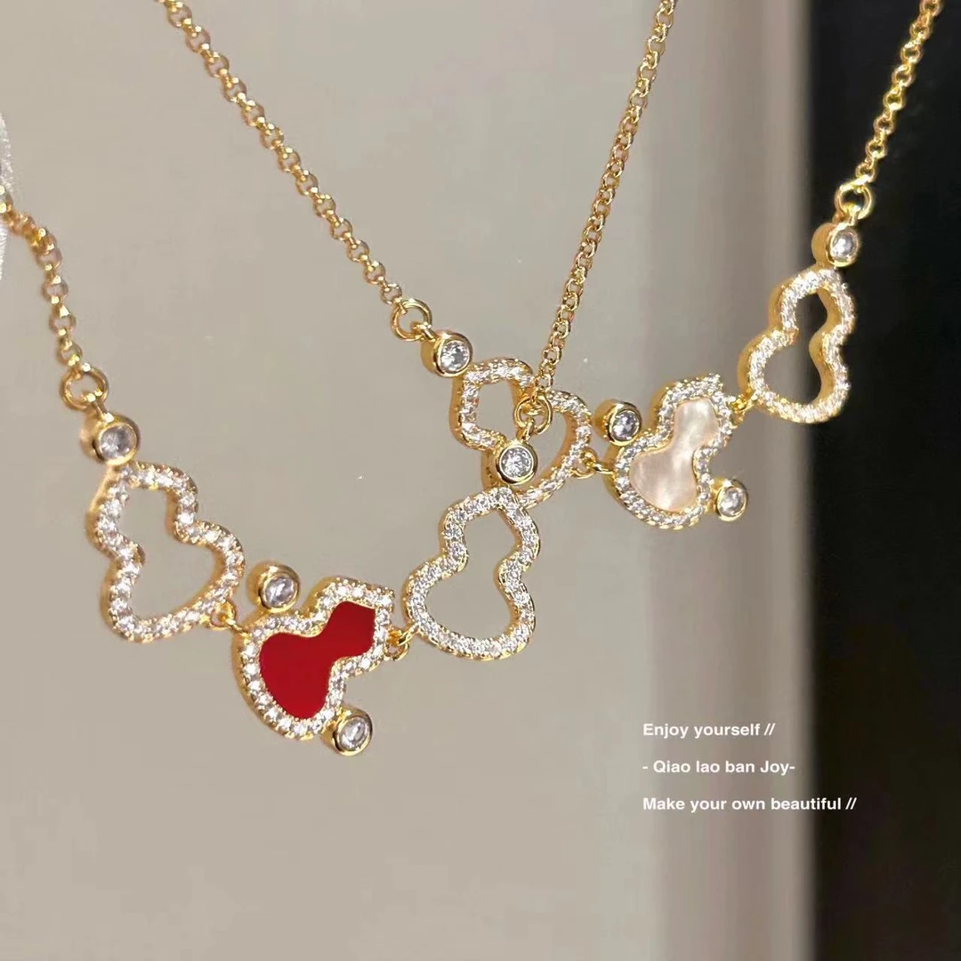 铜合金项链 2024爆款葫芦项链白酒红金色锁骨链潮项链