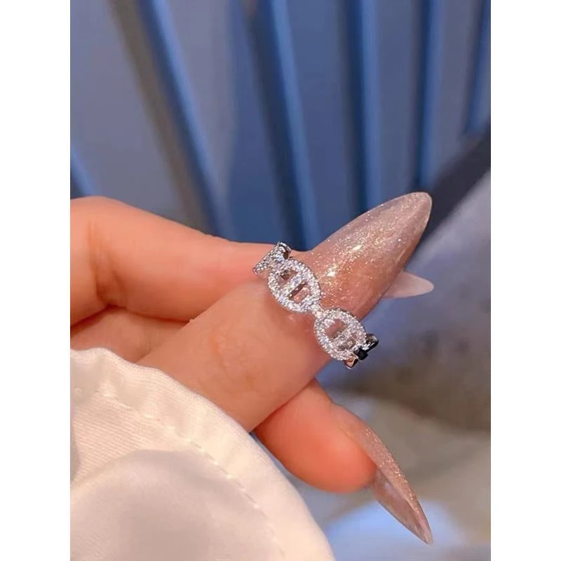 铜合金合成锆石戒指 水钻戒指女小众设计高级感食指戒时尚个性女