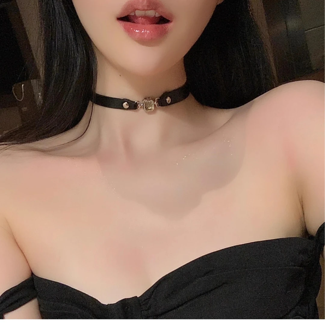 铜合金项链 宝石欧美黑色甜酷脖颈环颈链项骨链项链女皮质