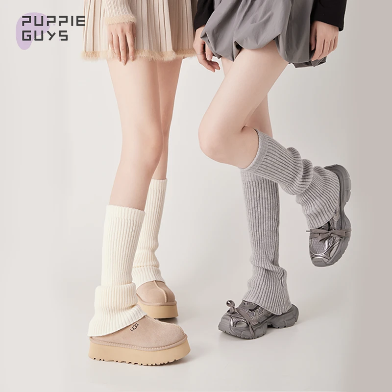purpleguys竖条纹袜套女秋冬阔腿喇叭ins保暖针织毛线堆堆小腿套