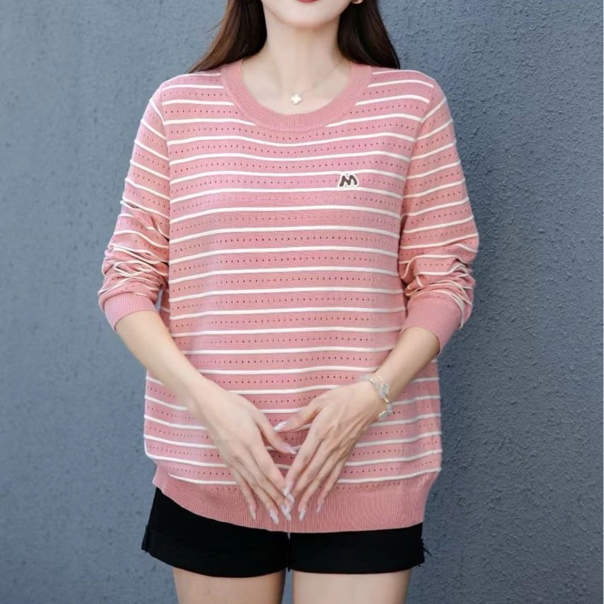 洋气减龄条纹长袖T恤女中老年打底小衫8863#