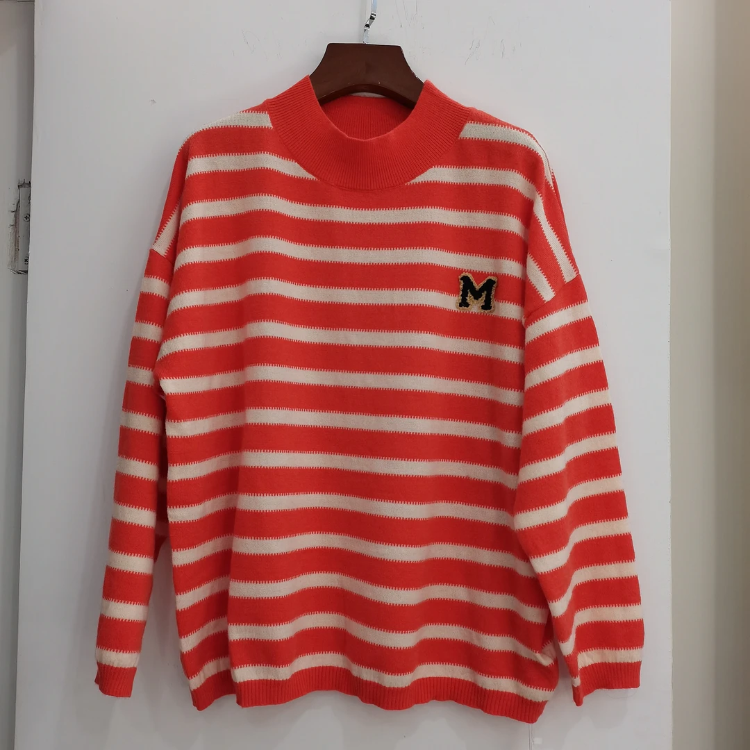 2024《步衣岛》秋冬条纹高领毛衣女宽松休闲长袖针织衫23525#