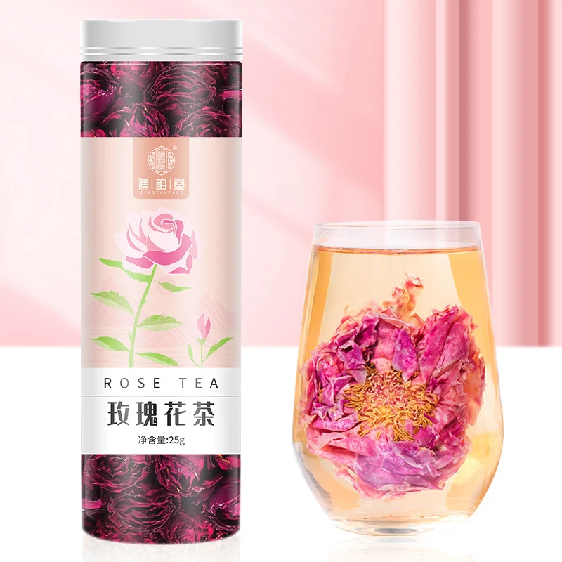 玫瑰花茶25g瓶装墨红玫瑰花茶非冻干烘干红玫瑰芳香0添加头茬自然