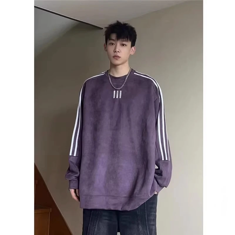 KBKM百搭秋冬卫衣男拼接美式复古风休闲宽松潮流新款圆领宽松上衣