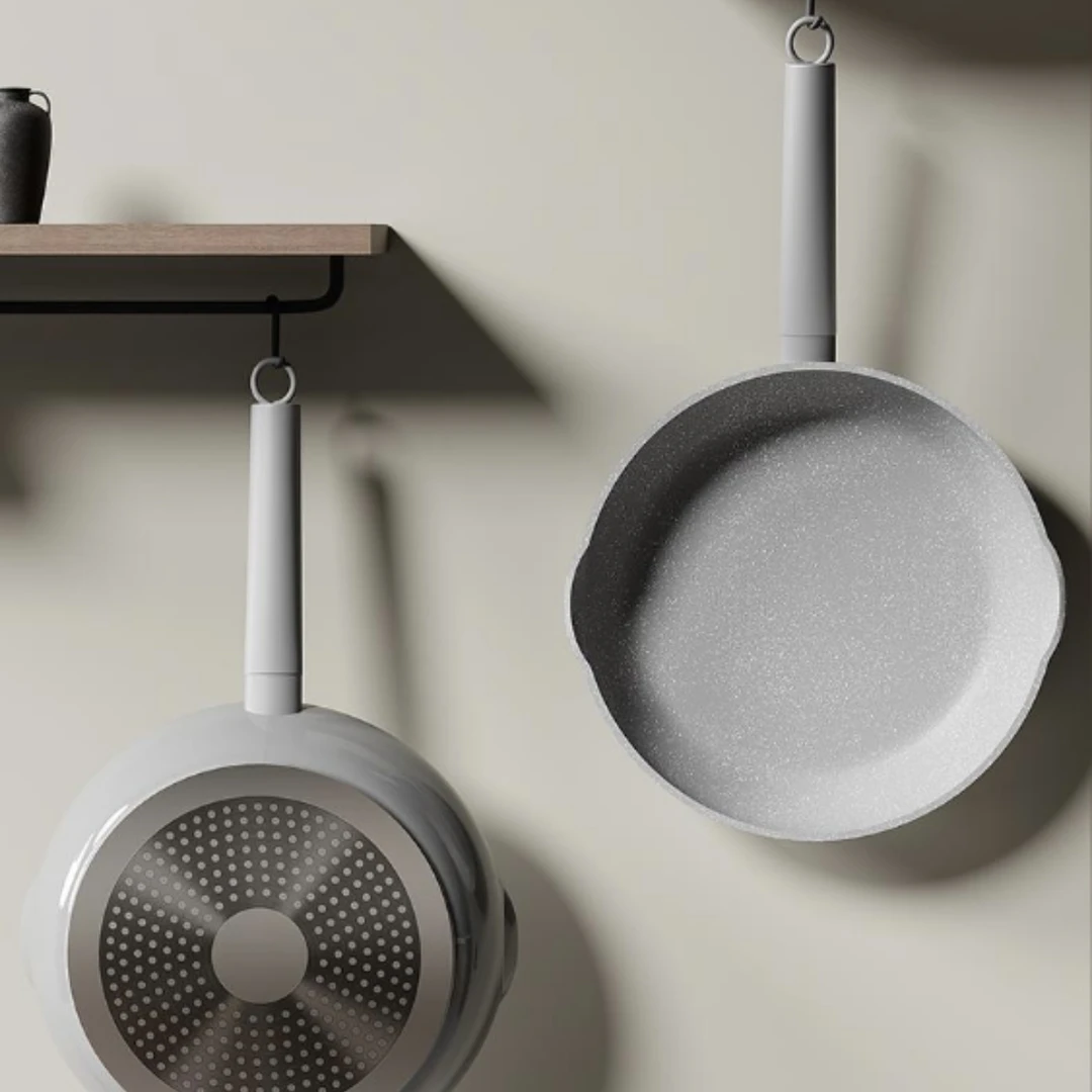 灰色麦饭石24cm带双导流口无盖平底小煎锅不挑灶具