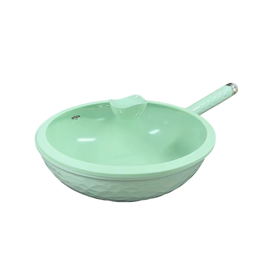 青玉色陶瓷不粘家用炒菜锅不粘锅30cm不挑灶