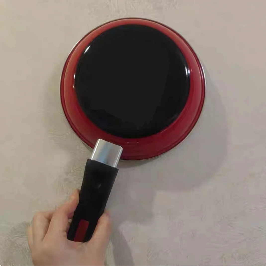 高品质红底珐琅釉平底小煎锅