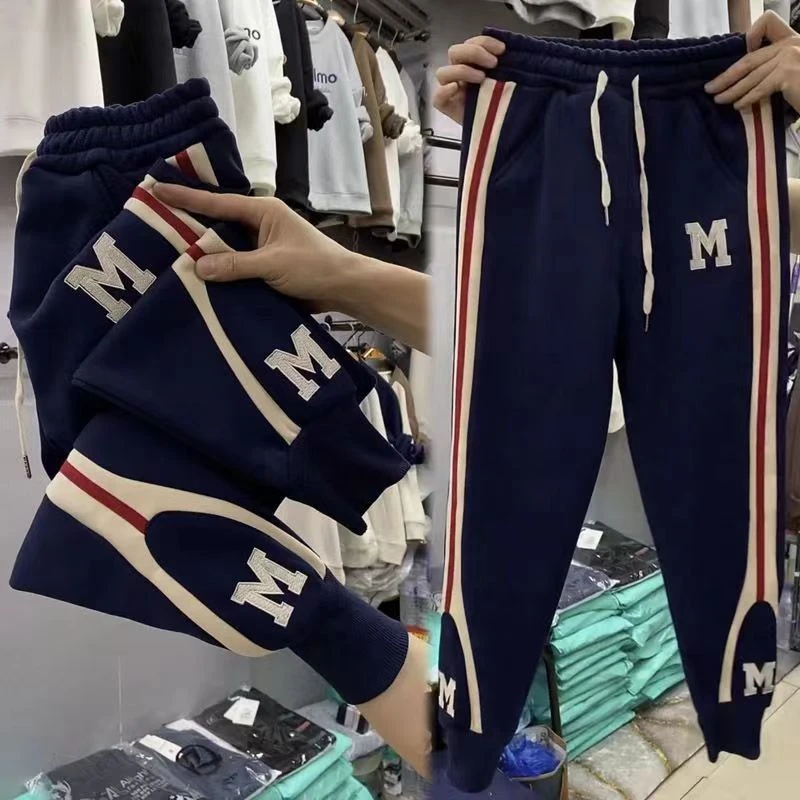 冬季新款加绒加厚休闲卫裤女韩版宽松显瘦运动裤百搭束脚哈伦裤