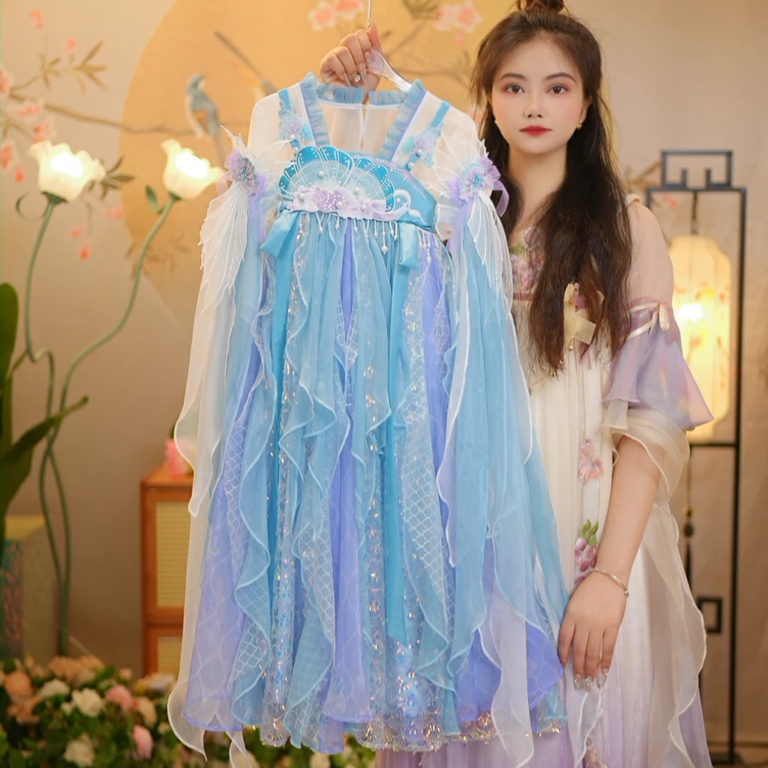 【美人鱼】重工刺绣唐制襦裙女童汉服中国风秋季新仙女裙子古风飘逸