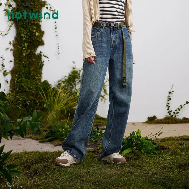 热风2024年秋季新款女士复古直筒牛仔裤F06W4500