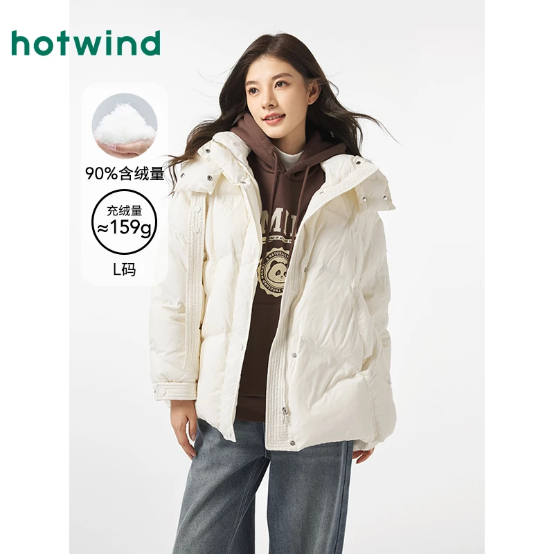 热风2024年冬季新款女士连帽一手长羽绒服F12W4809