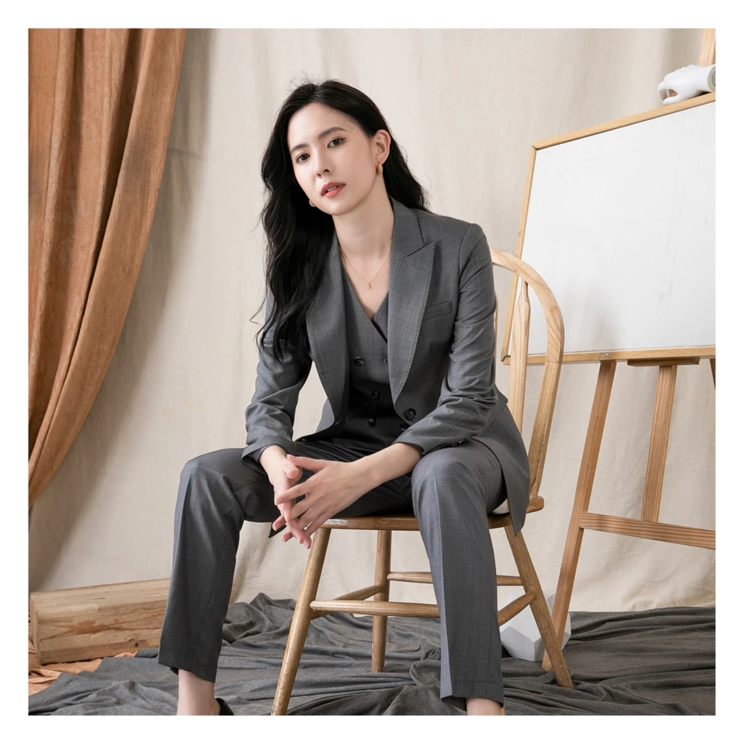 薄款长袖正装西装马甲套装女高级感职业气质三件套工作服西服