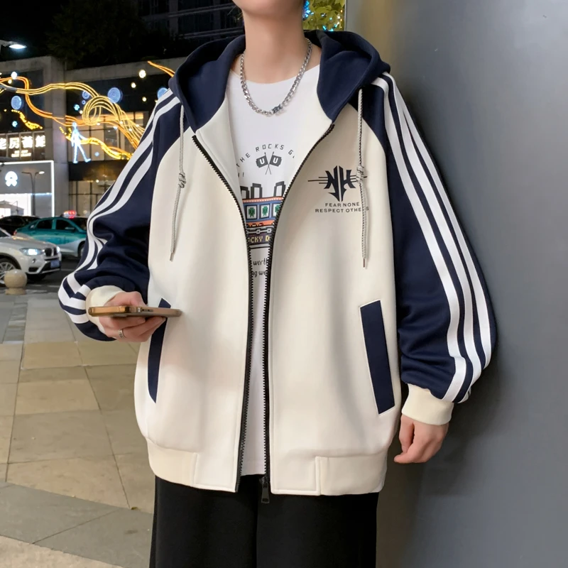 春季新款青少年连帽夹克外套印花时尚潮流休闲外套百搭宽松上衣