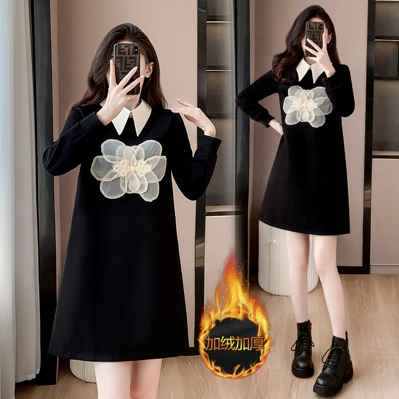 宽松连衣裙高级感连衣裙2024春季设计师新款早春款卫衣裙大码长袖