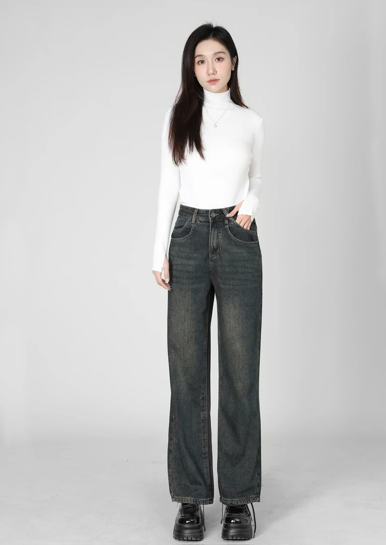 加厚绒毛抓毛牛仔裤高腰百搭修身时尚显瘦设计感