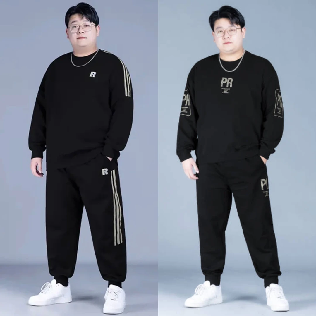 时尚男装大码秋冬季加厚卫衣裤子休闲运动套装搭配加肥加大两件套