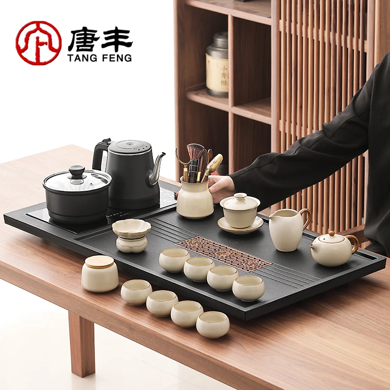 唐丰全自动烧水一体茶盘茶具套装汝窑泡茶壶茶杯一套高档茶台整套