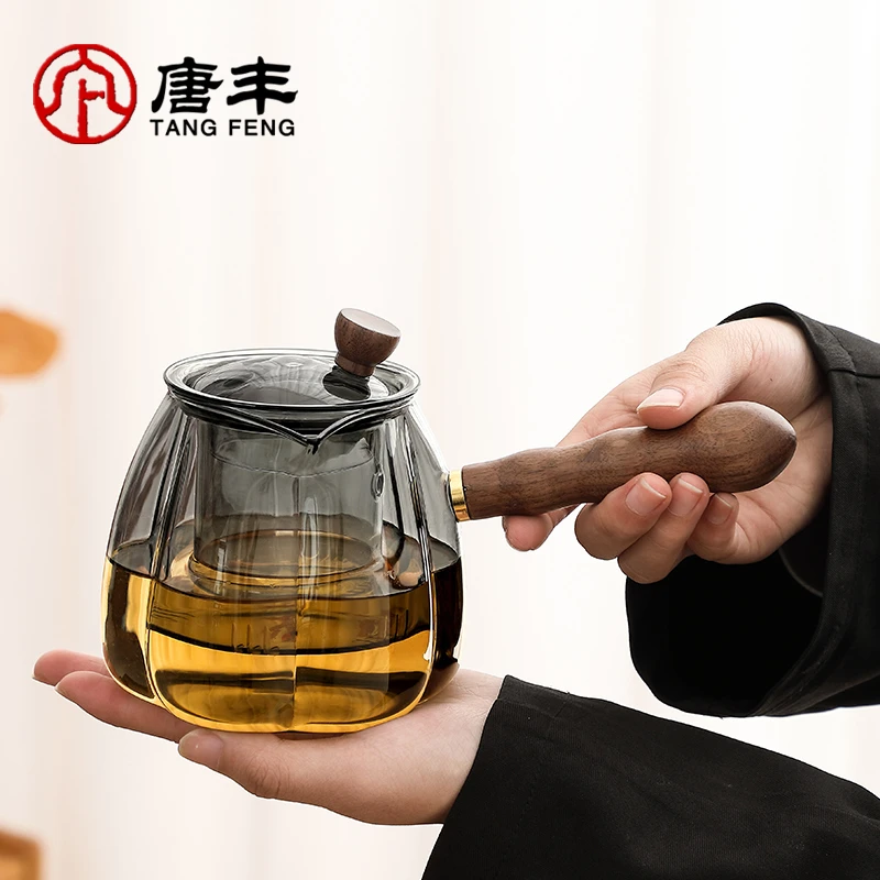唐丰耐热玻璃茶具套装透明家用带过滤侧把壶轻奢日式喝水杯玻璃杯