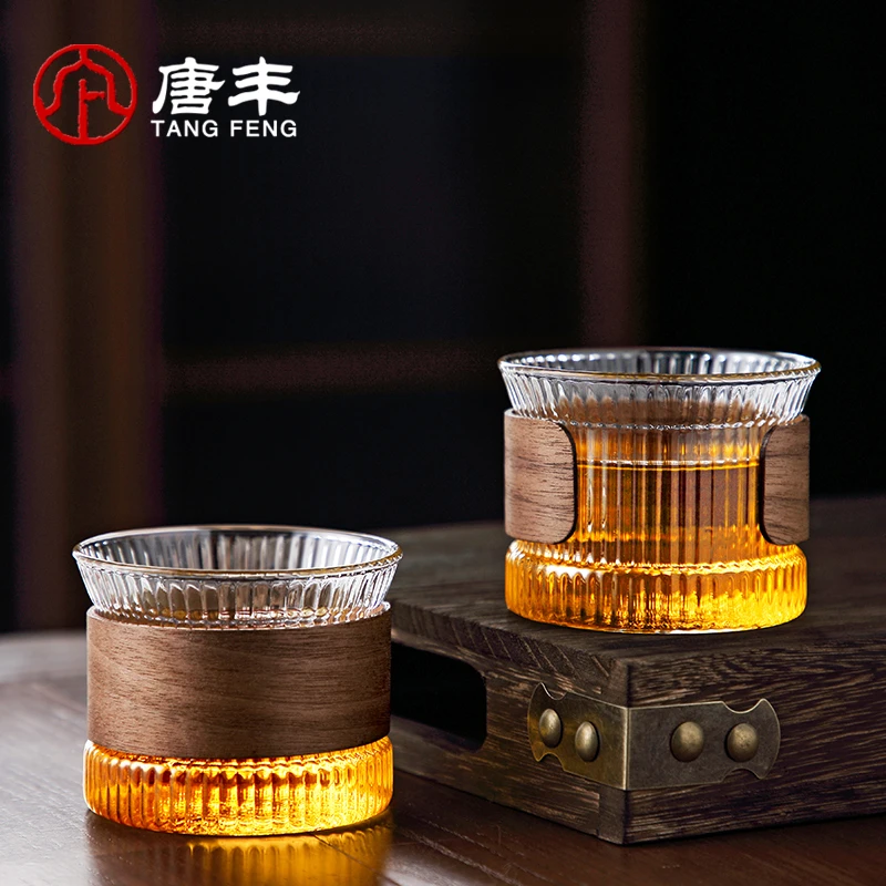 唐丰玻璃杯防烫隔热家用功夫茶品茗杯日式大号竖纹水杯个人喝茶杯