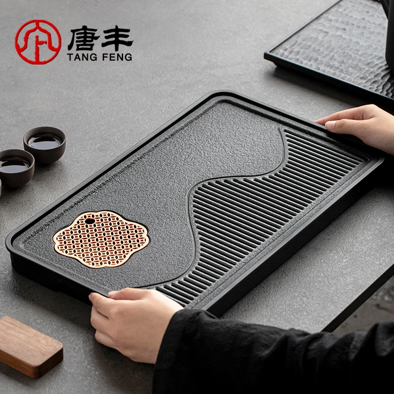 唐丰茶盘家用客厅茶托盘2024新款高档茶具干泡小茶台仿乌金石茶海