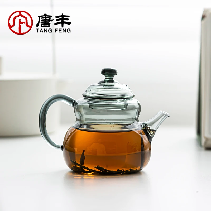 唐丰玻璃茶壶日式简约带把手防烫复古大容量单壶过滤家用花茶壶