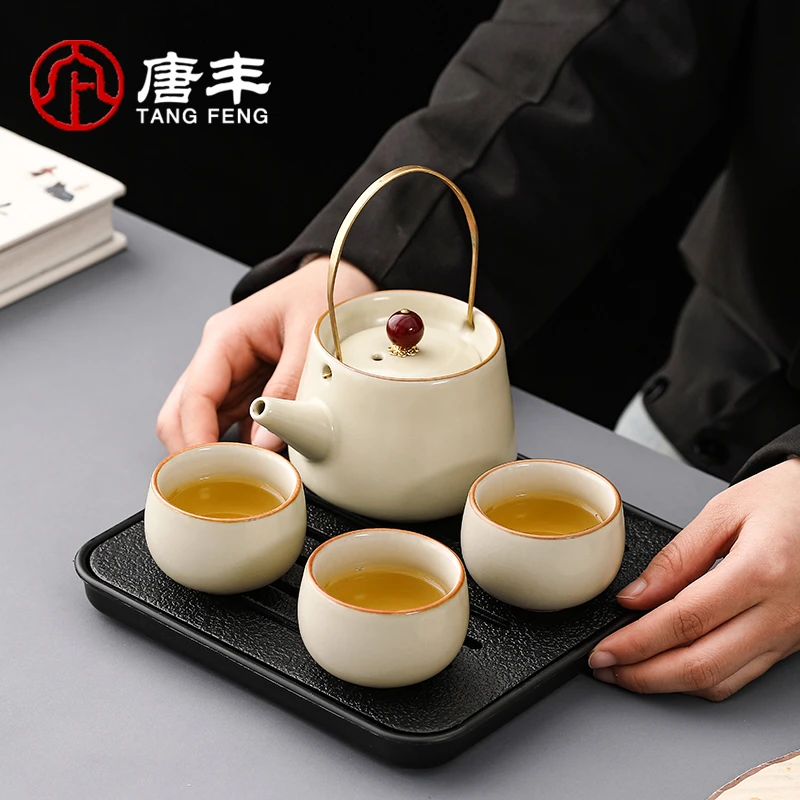 唐丰汝窑茶具套装家用个人专用防烫手一壶三杯喝茶小套装干泡简约