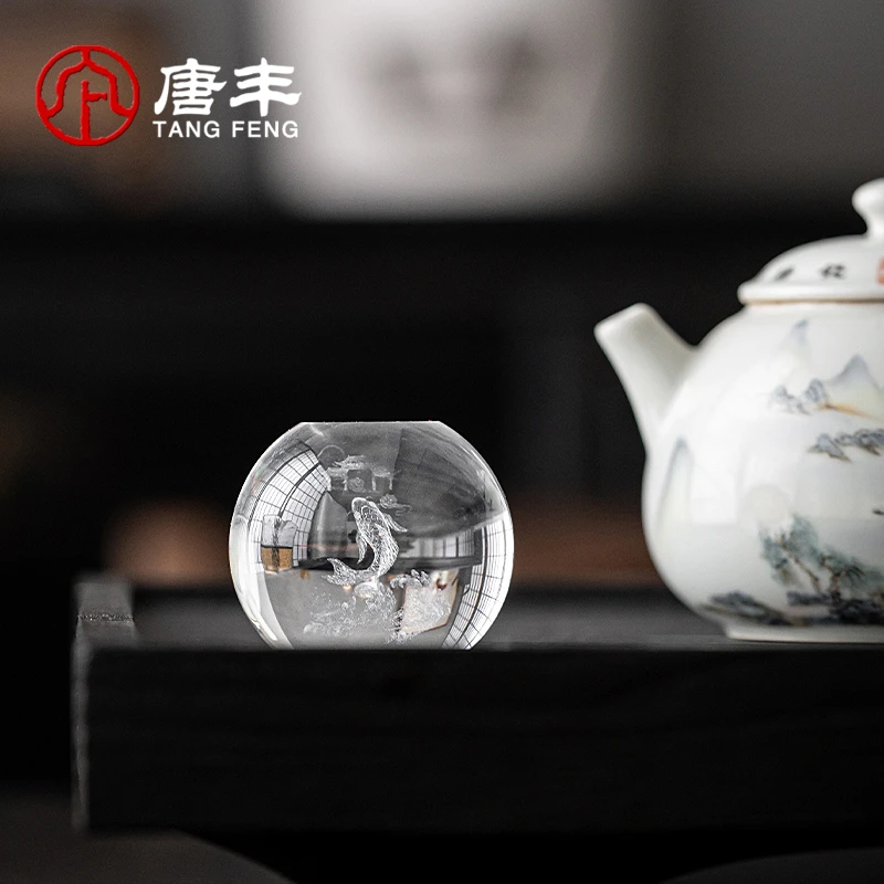 水晶盖置家用办公茶盖托茶道摆件高硼硅玻璃茶具垫可爱简约茶具