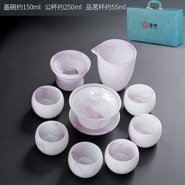 唐丰琉璃茶具套装家用日式三才盖碗茶盖碗泡茶器主人杯茶杯礼盒装
