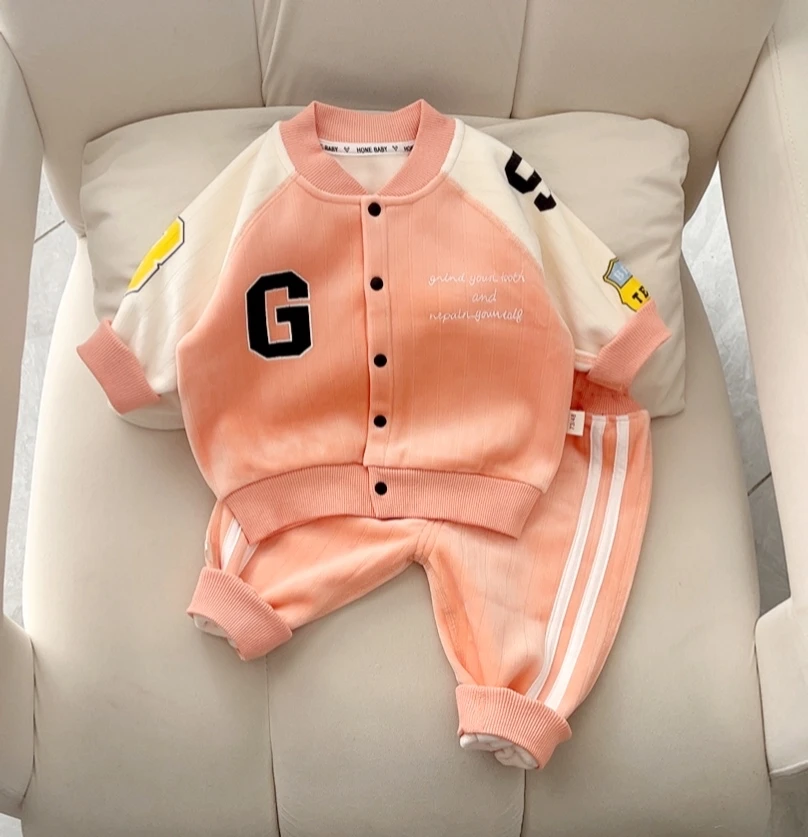 双面加绒加厚棒球服套装儿童保暖运动套装加绒宝宝分体套装秋冬