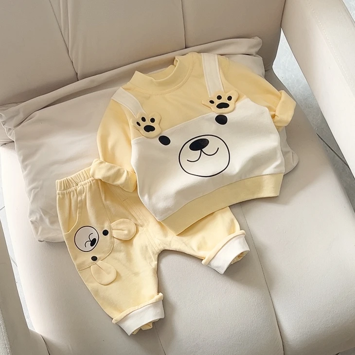 四季新款宝宝分体套装纯棉秋衣秋裤小熊套装春秋内搭外穿衣服长袖