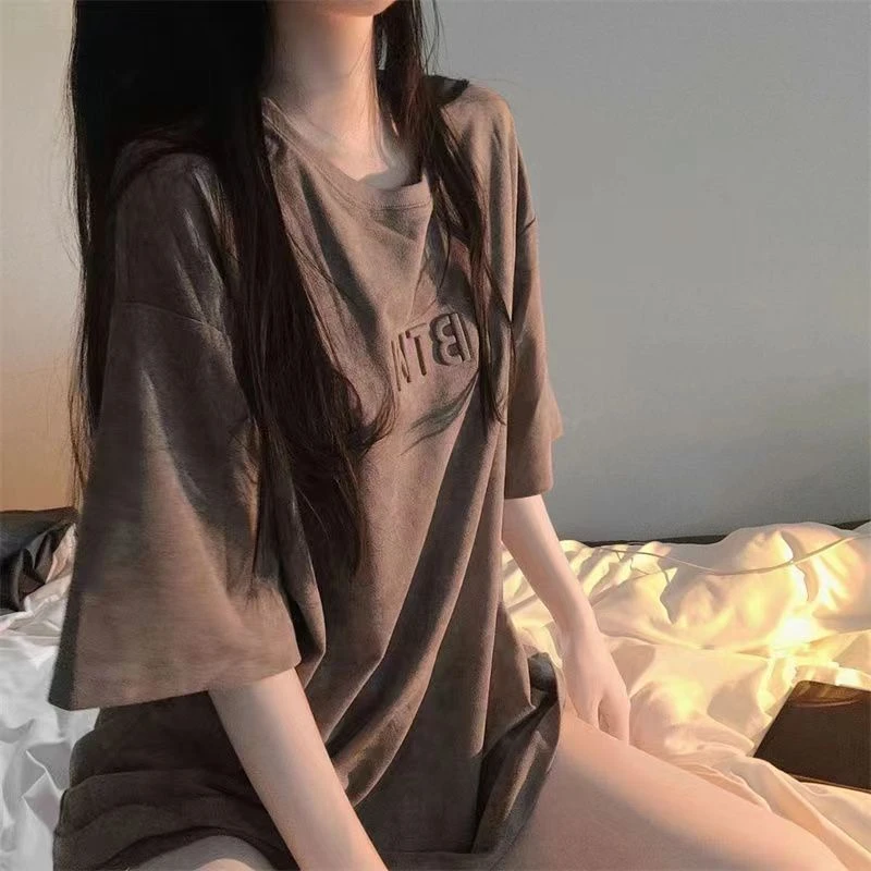 编码拍400-499复古短袖t恤女宽松oversize大码半袖设计感chic