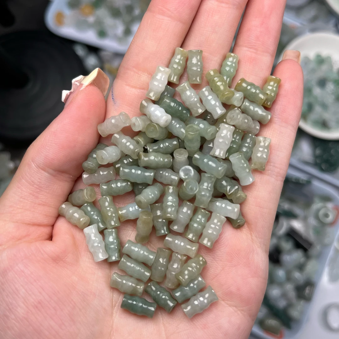 52个手工9*5mm通孔竹节天然a货翡翠（多样性发一）路路通散珠配件珠