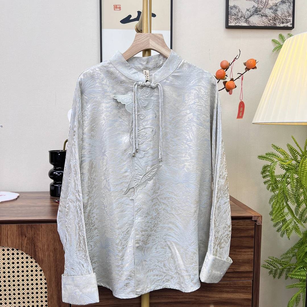 [椰树小衫]气质时尚新中式民国风提花斜襟复古网红