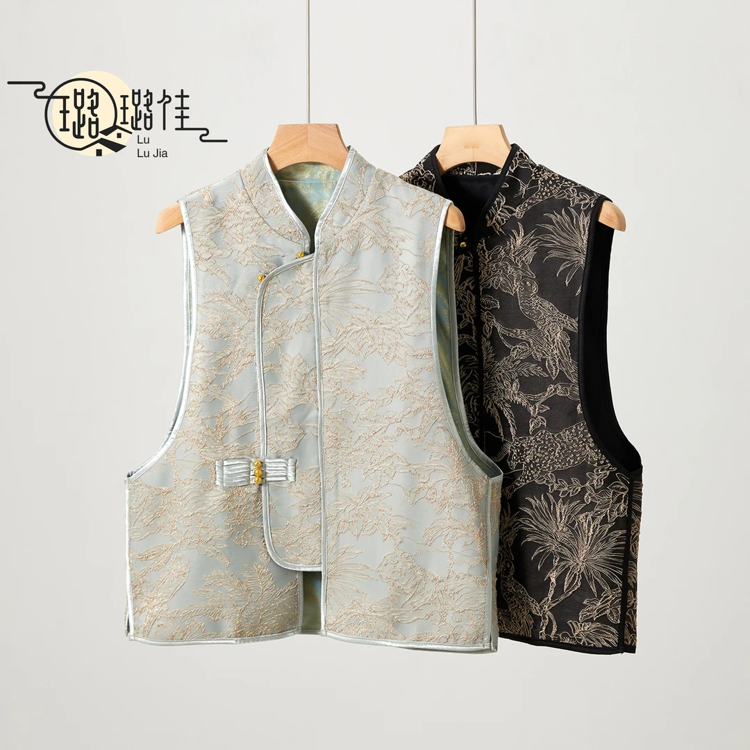 【君凝】复古马甲中式马夹民族风无袖立领提花