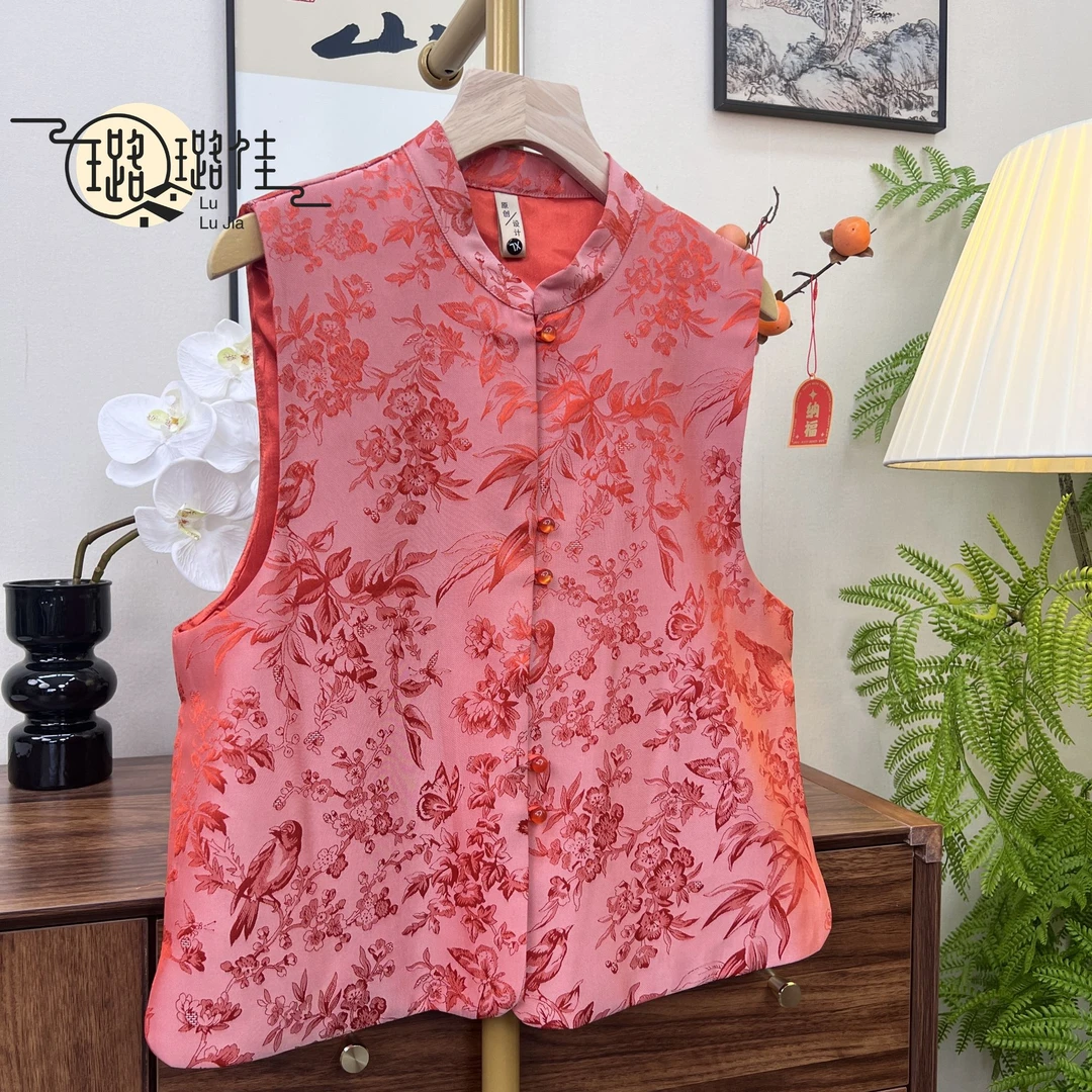 [花隐]马甲时尚休闲女士透气红色中国风印花