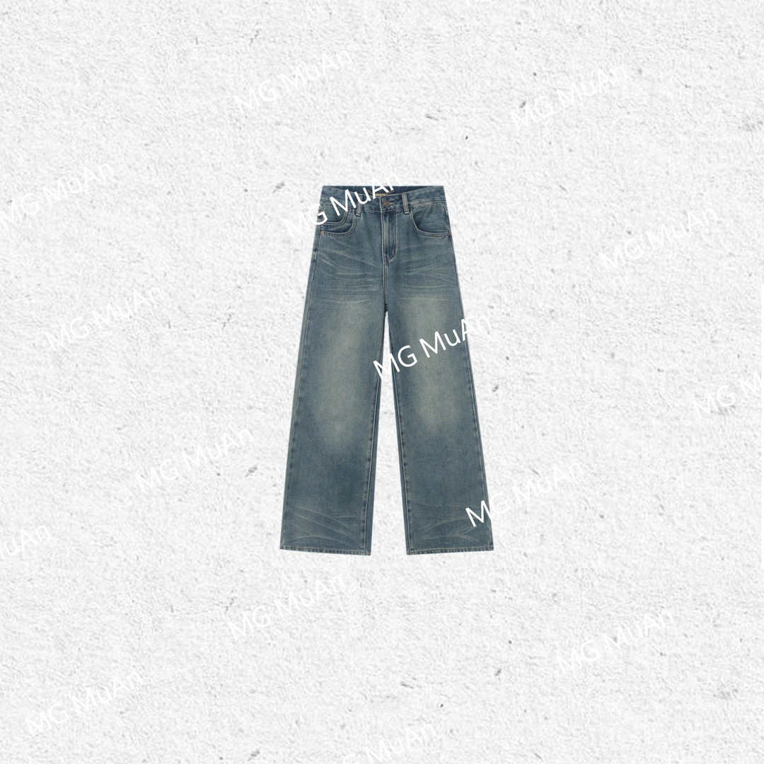 【巴黎杨树林】加厚版 MUAN定制牛仔裤长裤宽松阔腿裤女ZW2-240830R