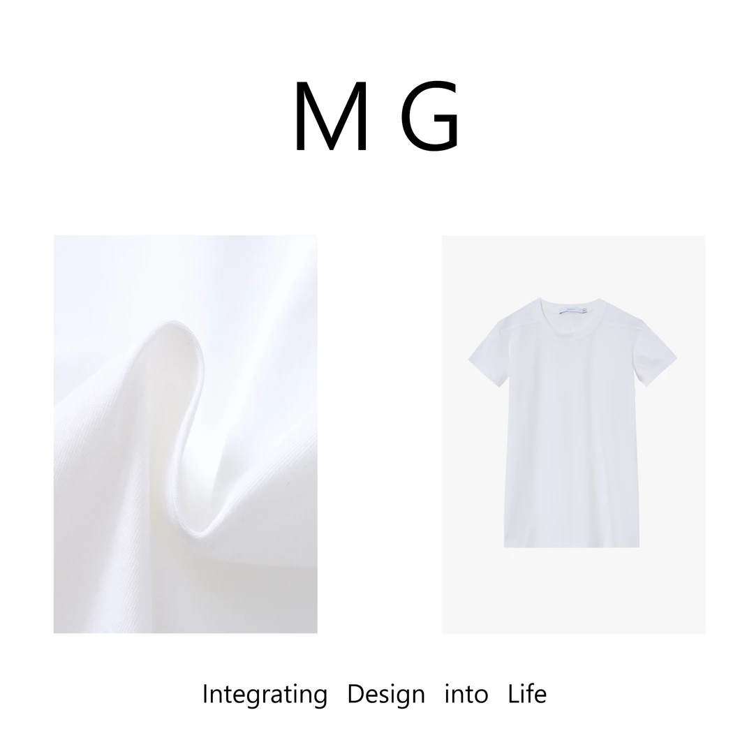【MG】节奏感 新款品牌设计北欧极简无缝一体斜线T恤上衣女MJ-B039