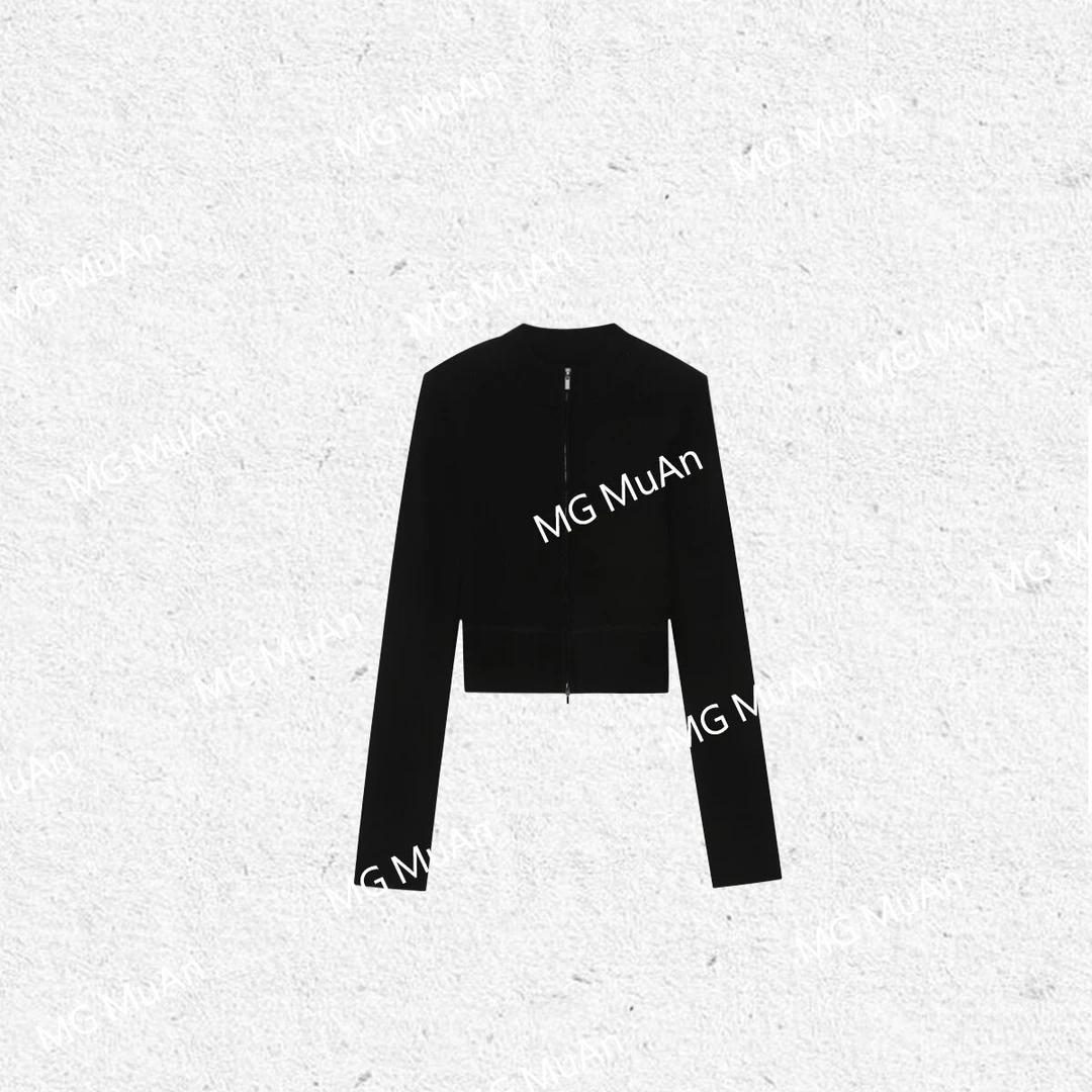 【洛杉矶上衣】muan定制黑色拉链针织长袖外套上衣女DG3-046